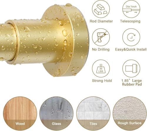 YNL Gold Shower Curtain Rod 32-64 Inch(2.7-5.33ft), Non-Slip, Never Rust, Stainless Steel No Drill Spring Tension Shower Rod, Adjustable Curtain Rod for Small Window Doorway Closet