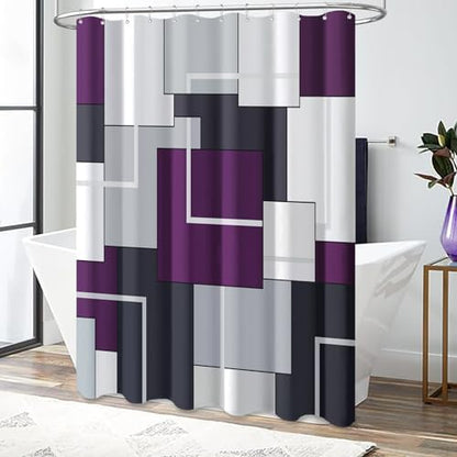 BTTN Purple Modern Geometric Waterproof Fabric Shower Curtain Set, 72 x 72