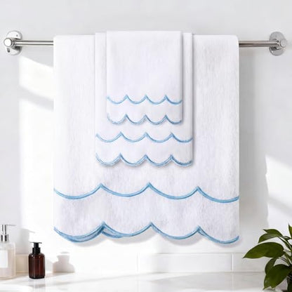 Hahafelt Decorative Bathroom Towel Set,Blue,Scalloped