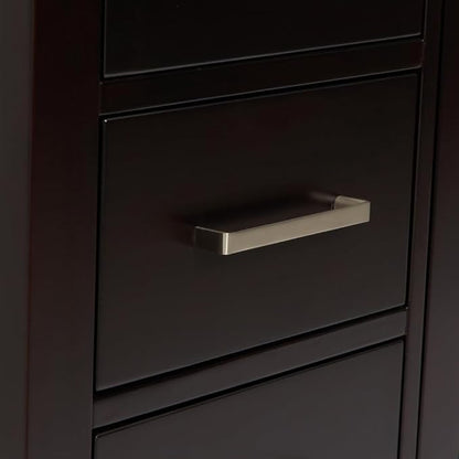 ARIEL 55" Espresso Bathroom Vanity with 1.5" Edge Pure White Quartz Countertop & Backsplash, Center Oval Sink, 2 Soft Closing Doors, 9 Full Extension Dovetail Drawers, Satin Brass