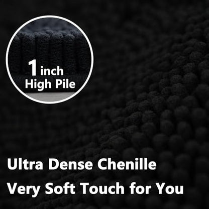 Bathroom Rugs Chenille, Extra Thick and Absorbent, Non-Slip, Machine Washable, Dry Quckily, Soft Cozy Plush, Used Under Shower Bathtub and Sink, Bath mat Sets Black