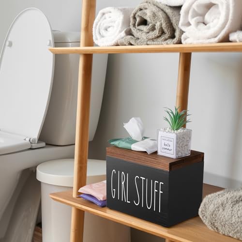 DRASTAR Tampon Holder for Bathroom, Black Feminine Product Organizer, Pad Organize Case with hinged lid, Shark Week Tampon Storage, Lady Stuff Box for Bathroom Accessories