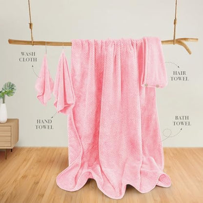 MaopaoBeauty Pink Towels 4 Piece Pink Towel Set, 35x70 in Extra Large Bath Towel Hand Towels Hair Towels Washcloths - Highly Absorbent Quick Dry, Soft Towel Set for Bathroom, Pack of 4