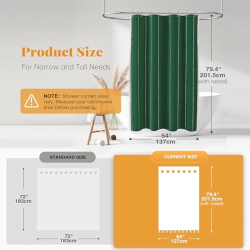 BTTN 54x78 Boho Farmhouse Linen Heavy Duty Shower Curtain, Emerald Green