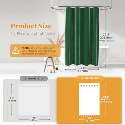 BTTN 54x78 Boho Farmhouse Linen Heavy Duty Shower Curtain, Emerald Green