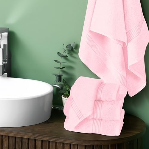 Belizzi Home Ultra Soft 6 Pack Cotton Towel Set, Contains 2 Bath Towels 28x55 inch, 2 Hand Towels 16x24 inch & 2 Wash Coths 12x12 inch, Ideal Everyday use, Compact & Lightweight - Pink