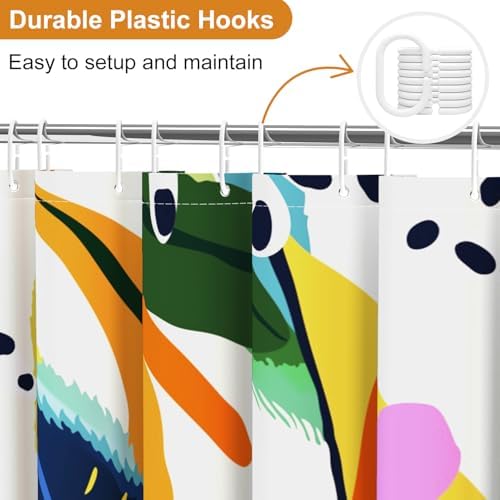 deFouliao Boho Shower Curtain, Colorful Floral Waterproof Shower Curtain for Bathroom with Modern Abstract Art Jungle Plant Leaf Bathroom Bathtub Home Curtain Decor, Washable with Hooks, 72Wx78L