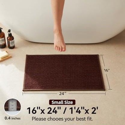 Triohero Bathroom Rugs Non Slip Washable, Super Absorbent Thin Bath Mat Small Quick Dry Low Pile Bathroom Rug, Brown 16"x24"