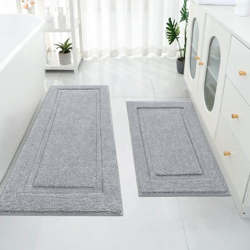 SHACOS Soft Microfiber Bathroom Rugs Set of 2 Pieces, Light Grey