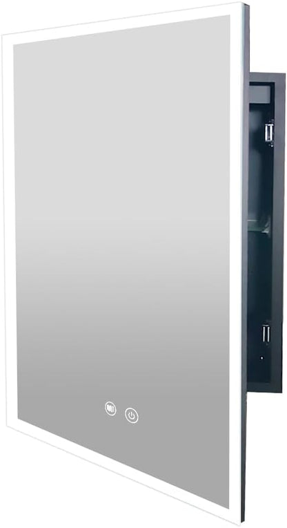 LED Medicine Cabinet with Light,16×24inch,Recess Mirror Cabinet for Bathroom,3 Color,Dimmable,Demister,Detachable Side Plate,Recess Mount or Surface Mount