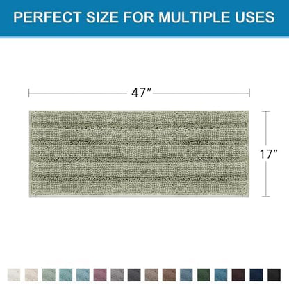 H.VERSAILTEX Bath Mats for Bathroom Non Slip Thick Chenille Striped Bath Rug Absorbent Fluffy Soft Shaggy Rugs Washable Dry Fast Plush Mats for Indoor, Bath Room, Tub - 24" x 36", Eucalyptus Green