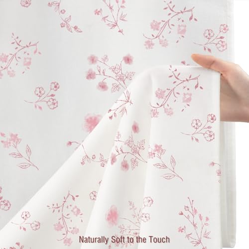 Pink Floral Farmhouse Vintage Cotton Shower Curtain French Country 72Wx72H