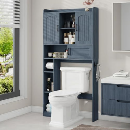 Vabches Over The Toilet Cabinet with 2 Barn Doors & Sliding Door, Blue
