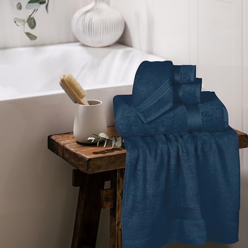 Belizzi Home Ultra Soft 6 Pack Cotton Towel Set, Contains 2 Bath Towels 28x55 inch, 2 Hand Towels 16x24 inch & 2 Wash Coths 12x12 inch, Ideal Everyday use, Compact & Lightweight - Mineral Blue