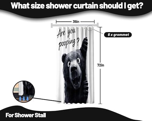 Small Stall Shower Curtain Rv Funny Black Bear, 36 x 72 Inchs