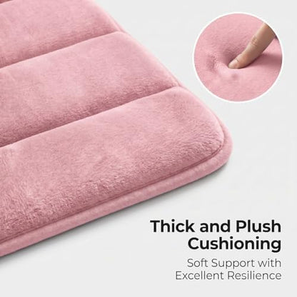2 Piece Memory Foam Bath Mat Set, Extra Soft Absorbent Bathroom Rugs with U-Shaped Toilet Rug, Non-Slip Backing, Machine Washable, 24x16 + 20x20 U-Shaped, Pink