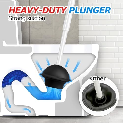 FORASTO 2Pack 2 in 1 Toilet Brush and Plunger Set, Toilet Bowl Brush Plunger Set,Extended Handle Plunger,Bathroom Cleaning Tools,Toilet Brush Plunger Combo,Cleaning Brush（Pearl White，21inch）