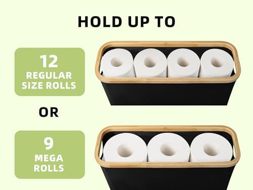 StorageWorks Toilet Paper Storage Basket, Papers Container with Bamboo Lid, Medium Toilets Holder for Up to 9 Mega Rolls, Organizer for Bathroom, Black, 1 Pack