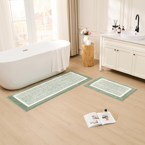 CozeCube Sage Green Bath Runner 59"x24" Non Slip Washable Rug