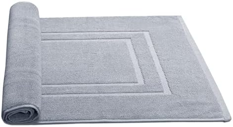 Feather & Stitch 2 Piece Towel Like Bath Mats (30x21 Inch) 100% Cotton Terry Bath Mats, Bathroom Shower Floor Mats [NOT A Bathroom Rug], Soft Absorbent Washable Mats - Grey
