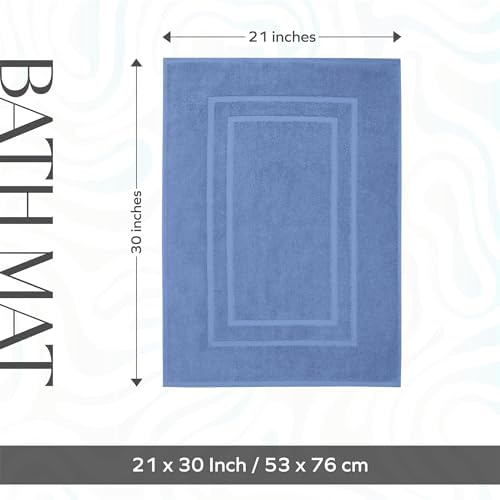 Feather & Stitch 2 Piece Towel Like Bath Mats (30x21 Inch) 100% Cotton Terry Bath Mats, Bathroom Shower Floor Mats [NOT A Bathroom Rug], Soft Absorbent Washable Mats - Faded Denim