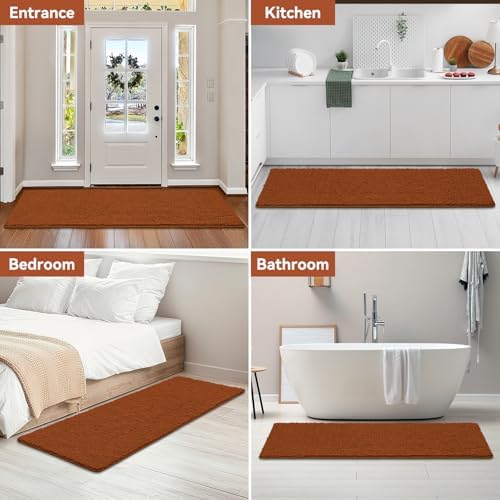 Bcoimo Bath Rug Mat,70x24 Extra Soft Burnt Orange Long Bathroom Runner Rug