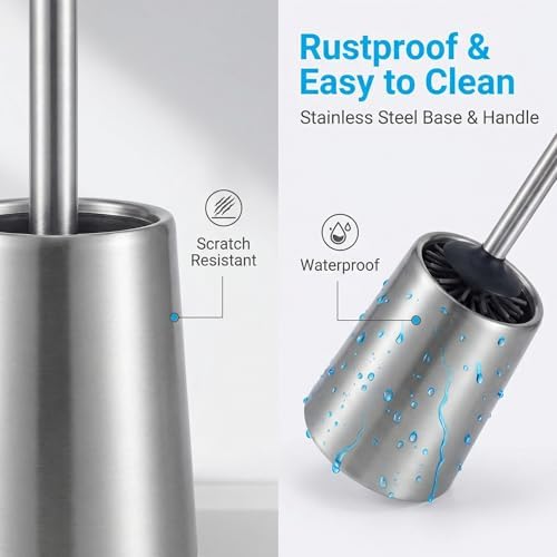 SUS304 Stainless Steel Toilet Brush and Holder Set Toilet Brush Case Cleaner for Toilet Bowl Bathroom Cleaning Brush Caddy Cepillo de Baño wih Oily Coating Brushed Stainless Chrome