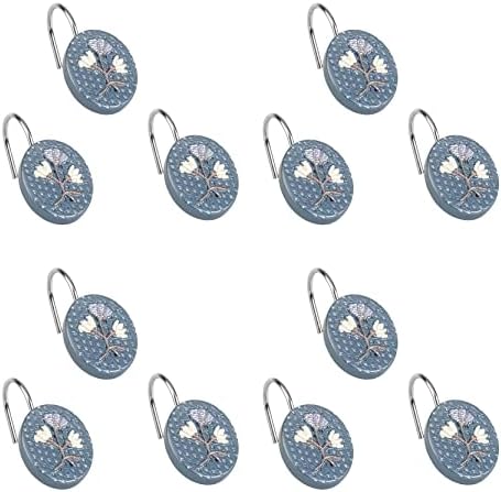 Zahari Home 13pc Capri Bathroom Sheer Shower Curtain Sets & 12 Hooks - Modern Classic Luxury Contemporary Decor Blue Shower Curtain Stylish Bath Sets