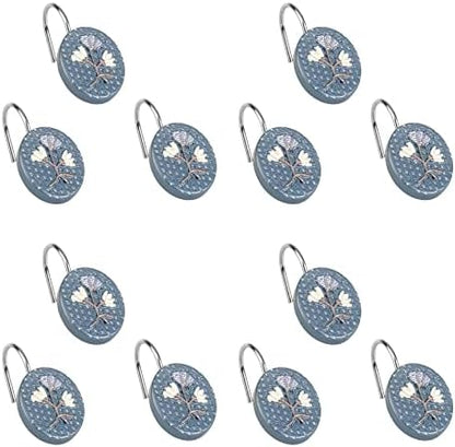Zahari Home 13pc Capri Bathroom Sheer Shower Curtain Sets & 12 Hooks - Modern Classic Luxury Contemporary Decor Blue Shower Curtain Stylish Bath Sets