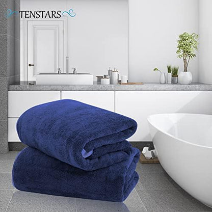 TENSTARS Silk Hemming Bath Towels for Bathroom Clearance - 27 x 55 inches - Light Thin Quick Drying - Soft Microfiber Absorbent Towel for Bath Fitness, Sports, Yoga, Travel, Gym - 2 Pack, Navy Blue