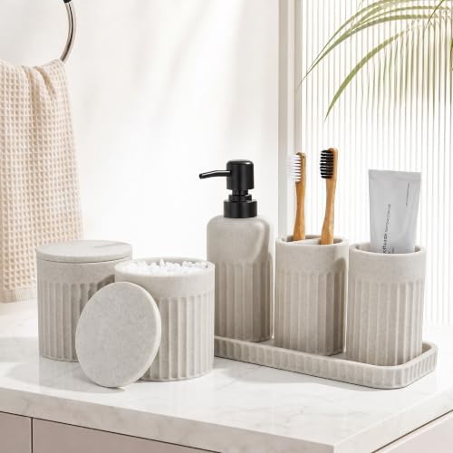 INIUNIK Bathroom Accessory Set, 6 Pieces, Beige