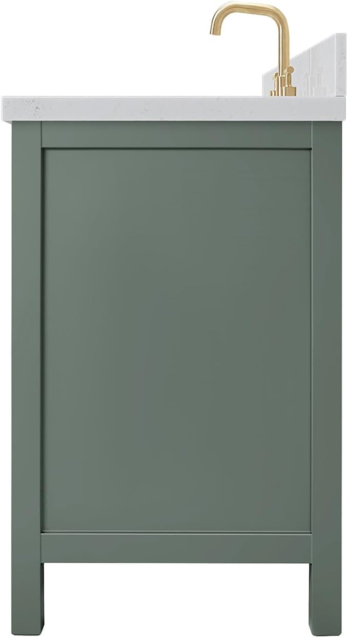 ARIEL Cambridge 36-inch Bathroom Vanity with Sink,Solid Wood, 1.5-inch Carrara White Quartz Countertop, Single Rectangular Porcelain Sink, 2 Soft Closing Doors, 5 Dovetail Drawers, Vintage Green