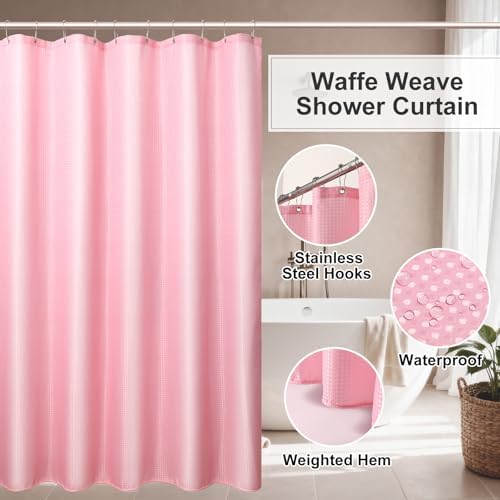 Pink Bathroom Accessories Set - 20PCS Glass Bathroom Set with Shower Curtain and Rugs, Soap Dispenser, Soap Dish, Cup, Qtip Jar, Toothbrush Holder, Stylish & Functional Bath Decor for Home, Apartment