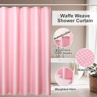 Pink Bathroom Accessories Set - 20PCS Glass Bathroom Set with Shower Curtain and Rugs, Soap Dispenser, Soap Dish, Cup, Qtip Jar, Toothbrush Holder, Stylish & Functional Bath Decor for Home, Apartment