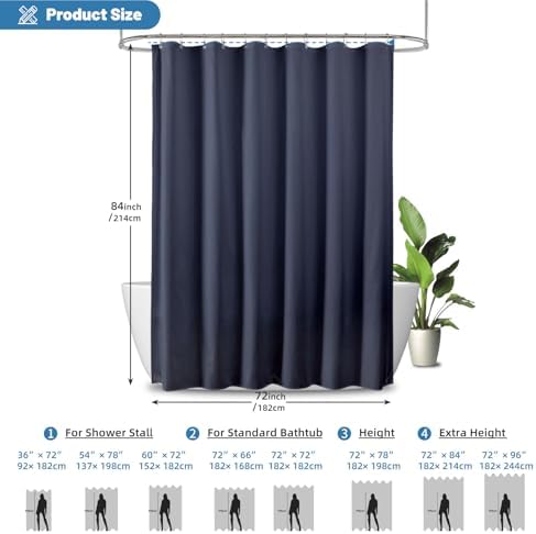 1 Pack Water-Repellent Fabric Shower Curtain Liner, 72x84 Blue