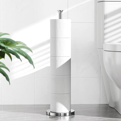 Toilet Paper Holder Stand(with Reserve Function), Free-Standing Spare Rolls Storage Holder, Stainless Steel, Modern Design
