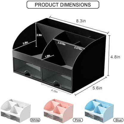 Makeup Organizer with Drawers, Cosmetic Storage for Dresser Vanity and Bathroom Countertop, Beauty Holder for Lipstick Brush, Skincare Organizer for Vanity, Cosmetic Display Case (Black)