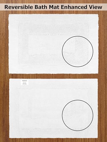 COTTON CRAFT 2 Pack Reversible Bath Mat - Soft Plush Bath Rug -20x30- White