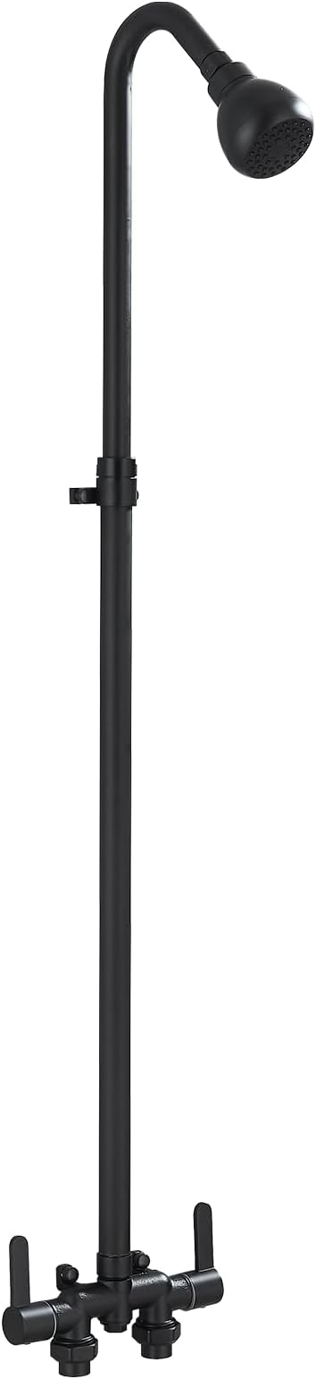 Outdoor Shower Kit with Matte Black Stainless Steel Rain Shower Head and Double-handle Straight-blade Handwheel,3 Inch Center Brass Outdoor Shower Fixtures