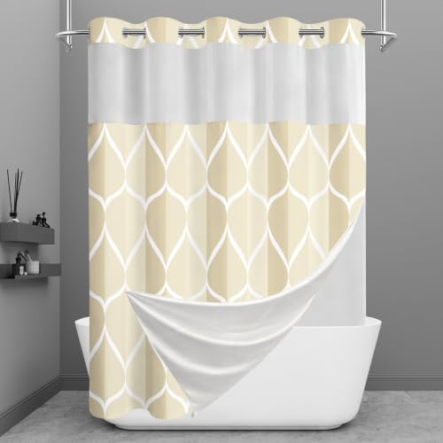 Yiatn Ivory No Hook Shower Curtain with Snap-in Liner, 71 x 74 Inch