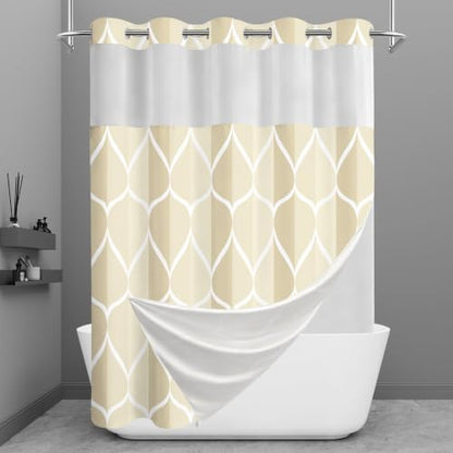 Yiatn Ivory No Hook Shower Curtain with Snap-in Liner, 71 x 74 Inch