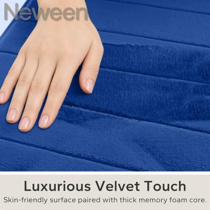 Neween Bathroom Rugs Set 3 Piece, Absorbent Memory Foam Bath Mat, Blue