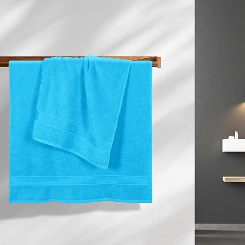 Belizzi Home Cotton 2 Pack Oversized Bath Towel Set 28x55 inches, Large Bath Towels, Ultra Absorbant Compact Quickdry & Lightweight Towel, Ideal for Gym Travel Camp Pool - Turquoise Blue