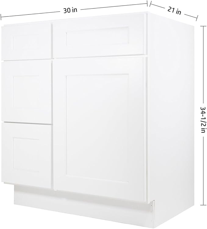 Furinno Shaker Drawers Left Bath Vanity Cabinet Without Top, Ready to Assemble, 21 D x 30 W x 34.5 H, White