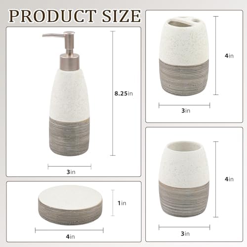 CERBIOR Bathroom Accessories Set,4 PCS Ceramic Bath Accessory,Grey White