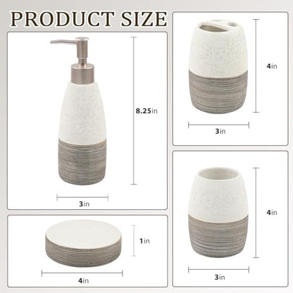 CERBIOR Bathroom Accessories Set,4 PCS Ceramic Bath Accessory,Grey White