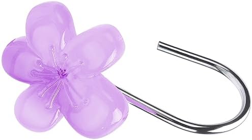 Cute Flower Shower Curtain Hooks, Glow in The Dark, Pretty Floral Themed Elegant Bathroom Decor, Purple