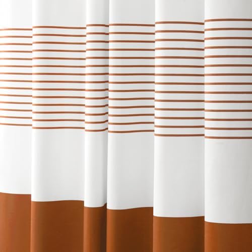 Boho Orange Fall Cotton Striped Shower Curtain with Tassel 72"W X 72"L