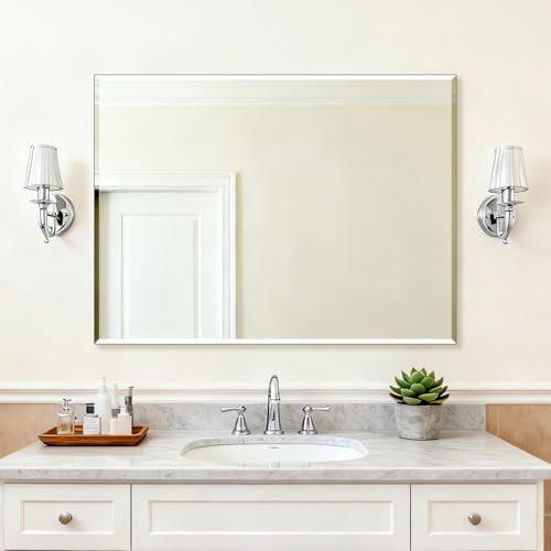 Frameless Wall Mirror 48” x 36“ Bathroom Mirror for Over Sink Beveled Edge