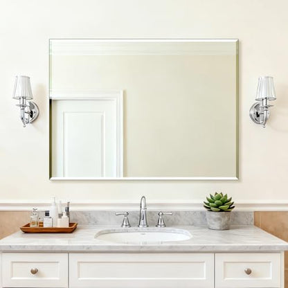 Frameless Wall Mirror 48” x 36“ Bathroom Mirror for Over Sink Beveled Edge
